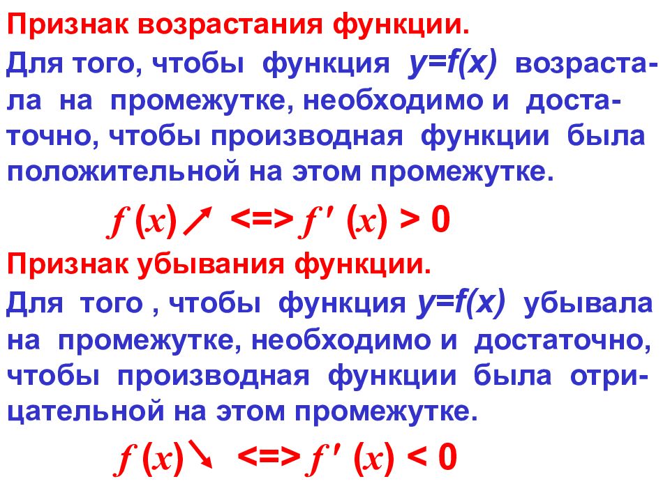 Признаки возрастания и убывания функции 10 класс презентация