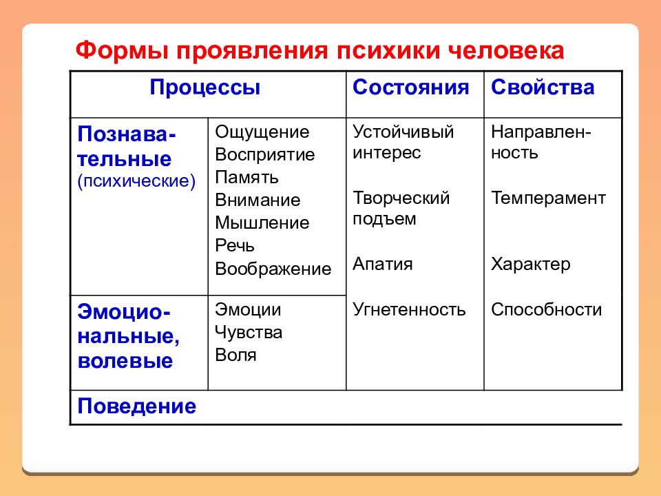 Общие представления о поведении и психике человека