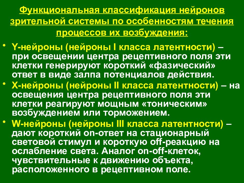 Классификация функциональных классов. Функциональная классификация нервных клеток. Рецептивной поле зрительной системы. Фазический ответ. Классификация функциональных состояний презентация.