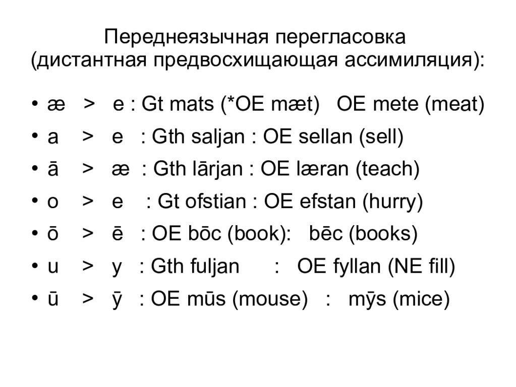 Перегласовка в древнеанглийском. Переднеязычная перегласовка. Велярный умлаут в древнеанглийском. Переднеязычная перегласовка в древнеанглийском языке.