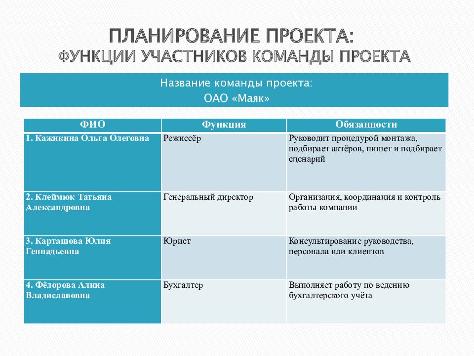 К коллективным ролям важным для реализации проекта относятся