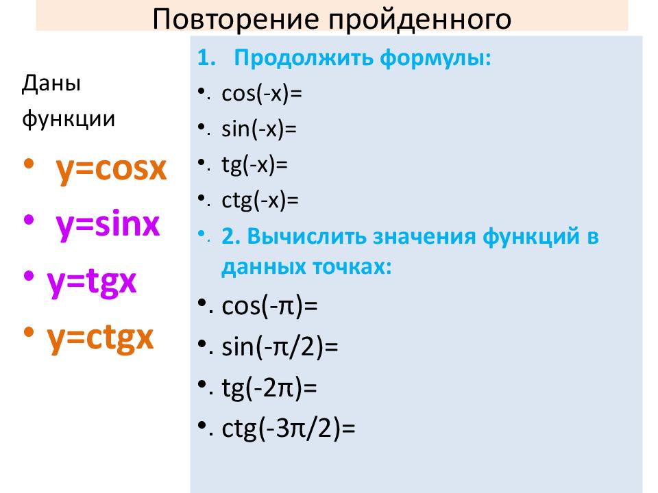 Производные тригонометрических функций