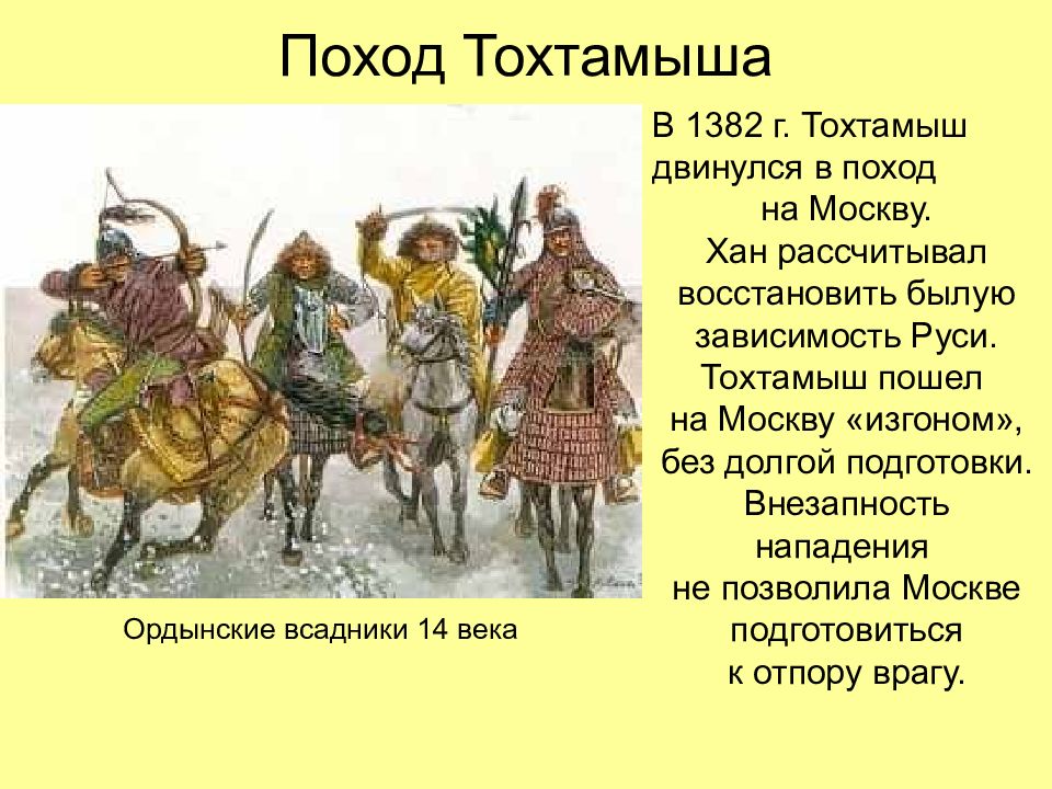 Составьте характеристики похода тохтамыша на москву по плану