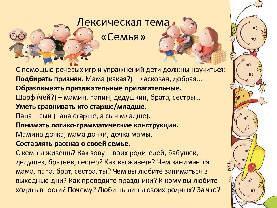 План по теме семья