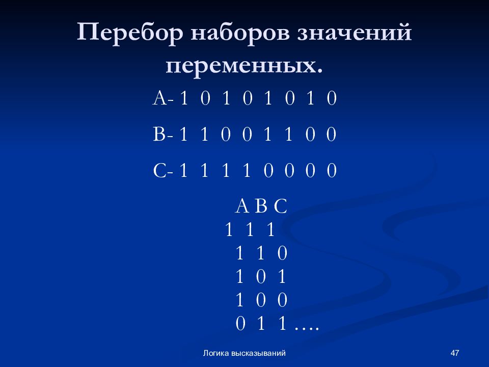 Логическое высказывание 1 1 1. Перебор в высказывании это, что значит.