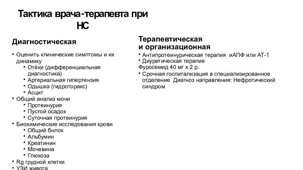 Правильная схема стандартной терапии дебюта нефротического.