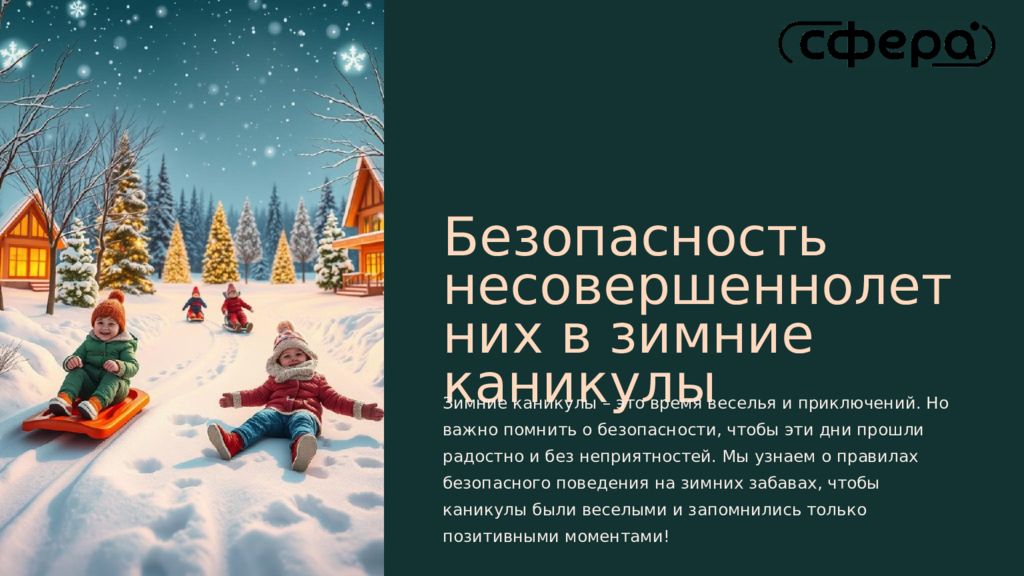 Безопасность несовершеннолетних в зимние каникулы Зимние каникулы – это время