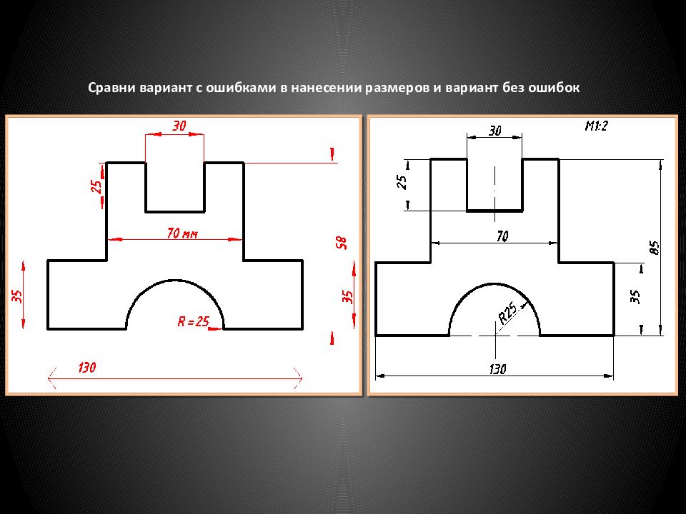 Ошибки в чертежах. Нанесение размеров на чертежах. Правильное нанесение размеров на чертеже. Задания по черчению нанесение размеров. Как наносить Размеры на чертеж.