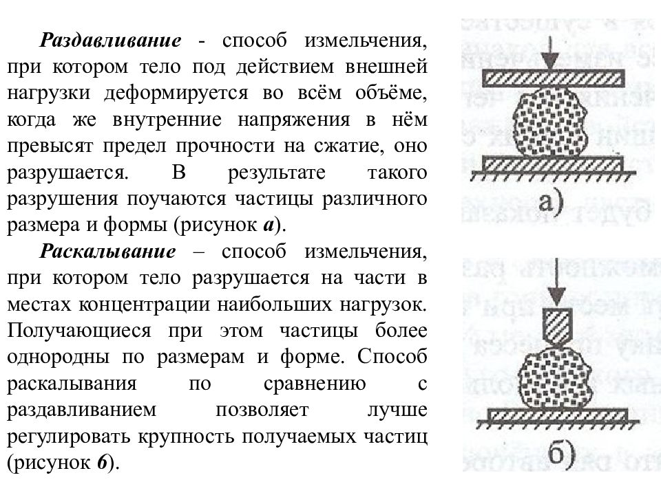 Под действием внешних. Способ измельчения раздавливанием. Раздавливание. Способы измельчения твердых тел. Способ измельчения Раскалыванием это.