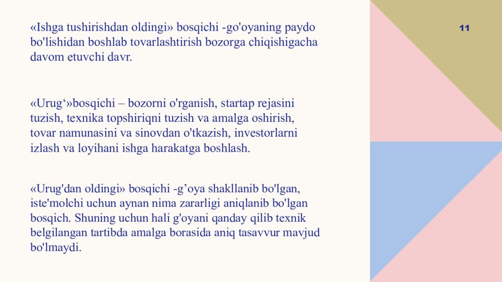Y axshi biznes-g‘oya va start-up loyihalarni tuzishning tadbirkorlik