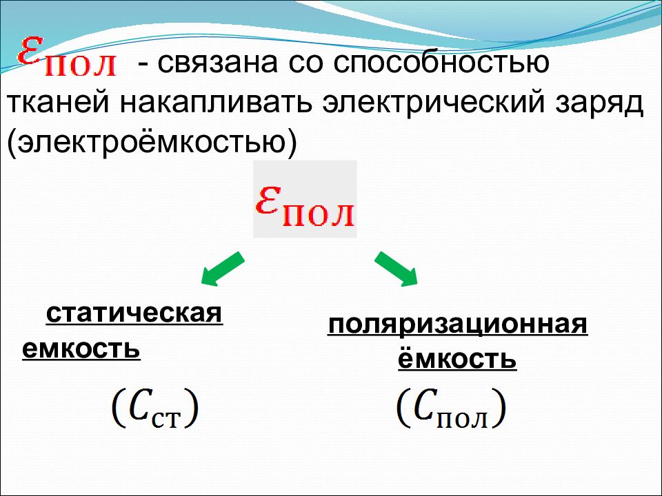 Свойства электрического заряда. Поляризационная емкость. Ткань не накапливает электрические заряды –.