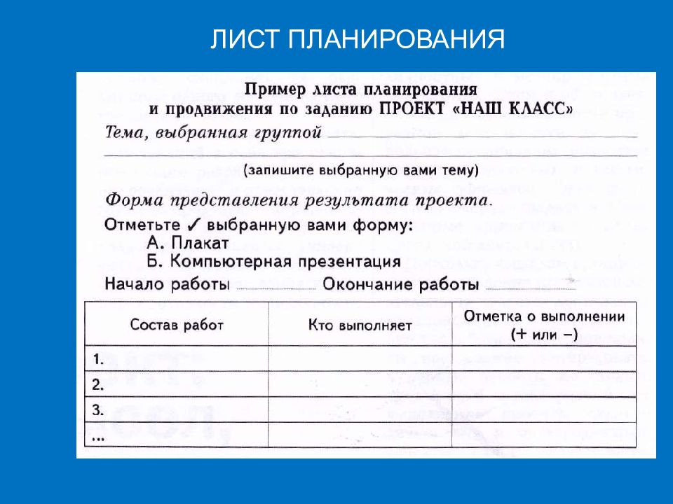 Лист планирования проекта