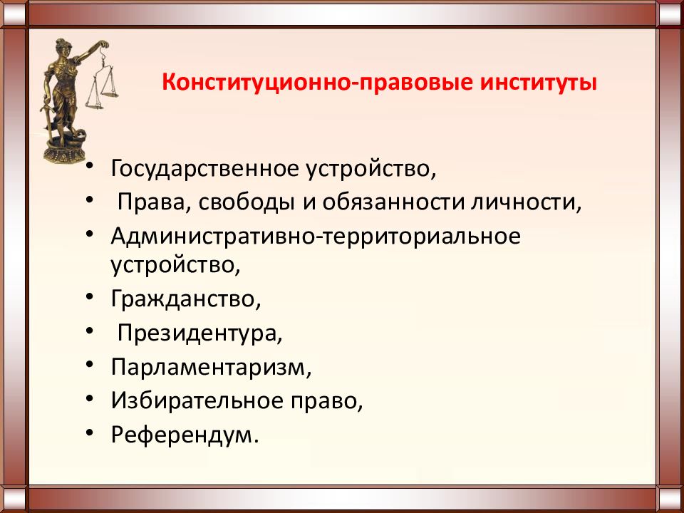 3 конституция и конституционное право. Институты конституционного права. Институты конституционного правава. Конституционное право институты права. Институты Конституции РФ.