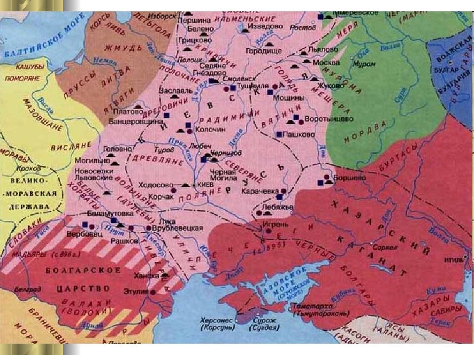 Древнерусские племена. Карта территория расселения восточных славянских племен. Расселение восточных славян по русской равни. Карта расселения славян вятичей.