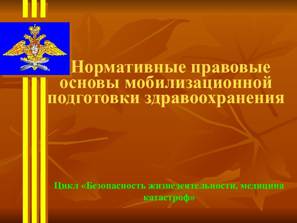 Нормативные правовые основы мобилизационной подготовки здравоохранения Цикл