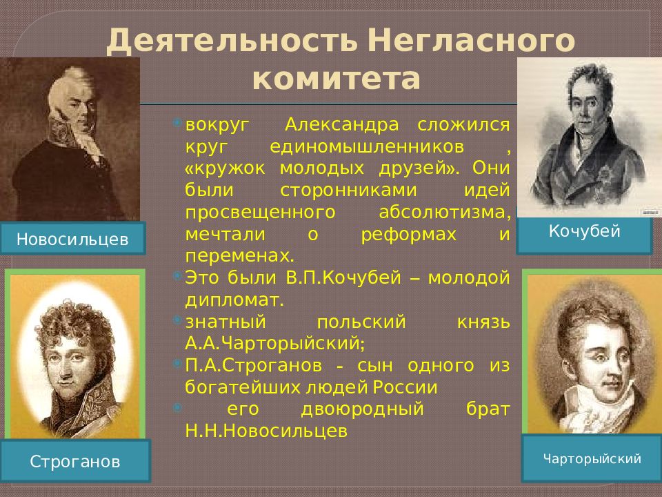 Кружок близких друзей александра i обсуждавший проекты государственных реформ назывался