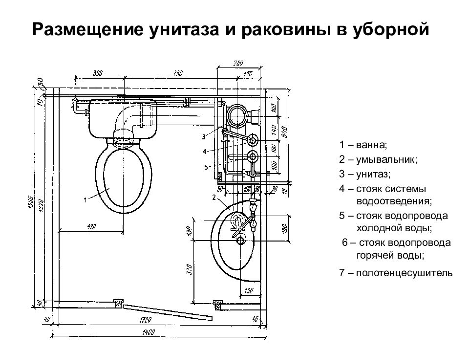 Чертеж санузла с трубами