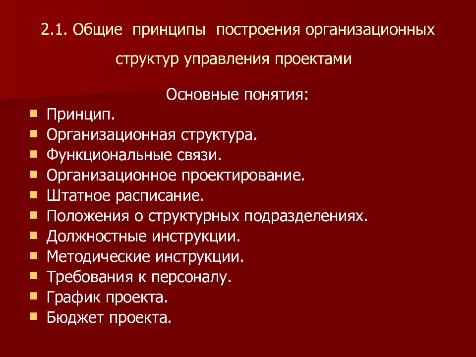 Общие принципы построения организационных структур управления проектами