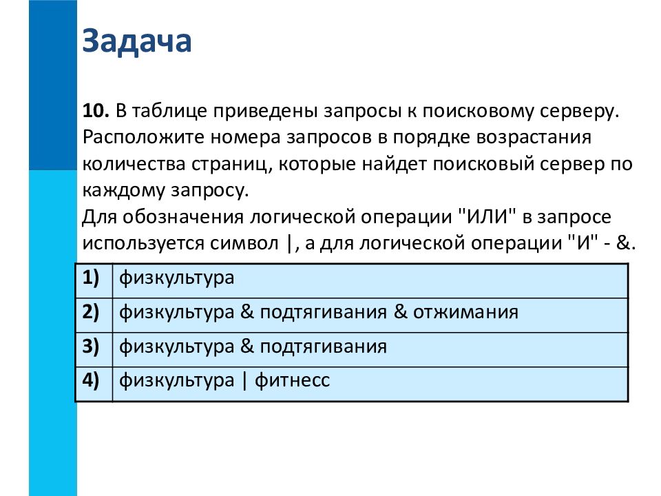 Расположите обозначения запросов