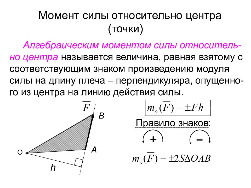 Момент относительно центра. Модуль момента силы относительно центра. Момент силы относительно точки (центра).. Момент силы относительно центра на плоскости. Алгебраический момент силы относительно центра.