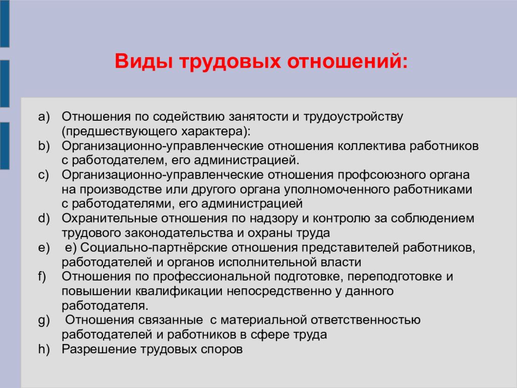 Трудовое право и трудовые отношения