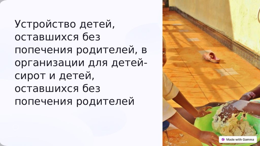 Устройство детей, оставшихся без попечения родителей, в организации для