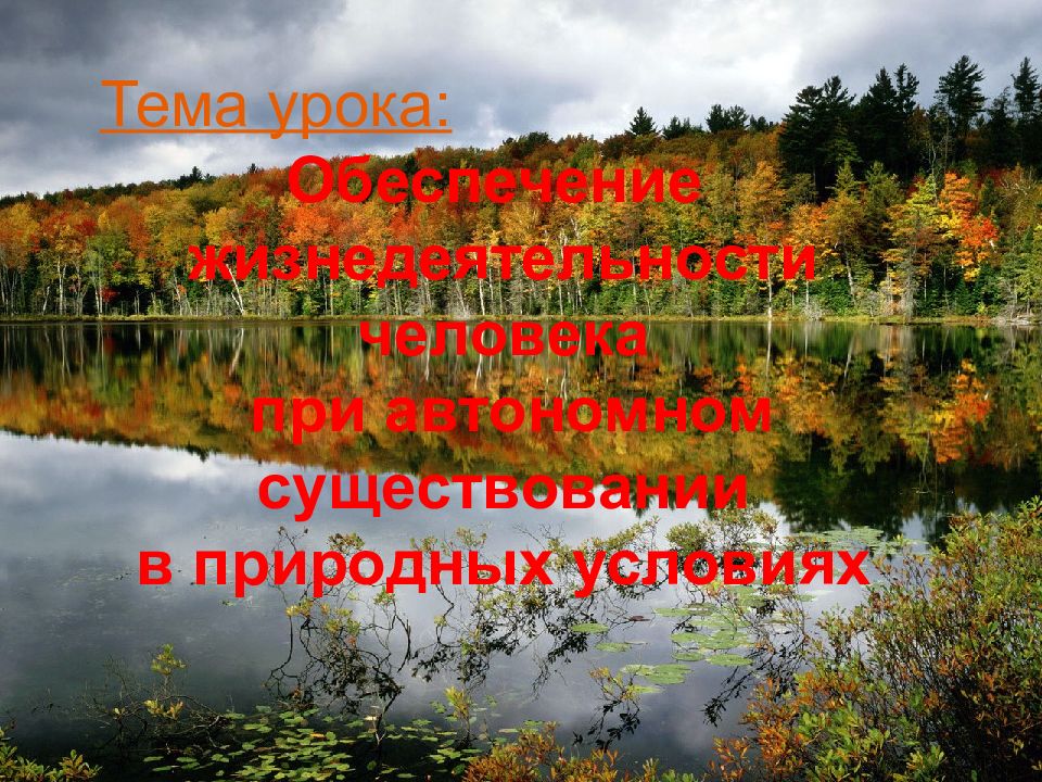 Тема урока: Обеспечение жизнедеятельности человека при автономном