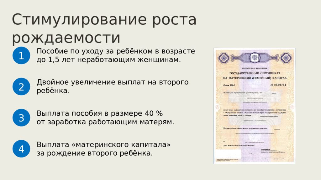 Форма стимулирования рождаемости 2007. Стимулирование роста рождаемости. Результаты теста «экономика России в начале XXI века» оценка 2.