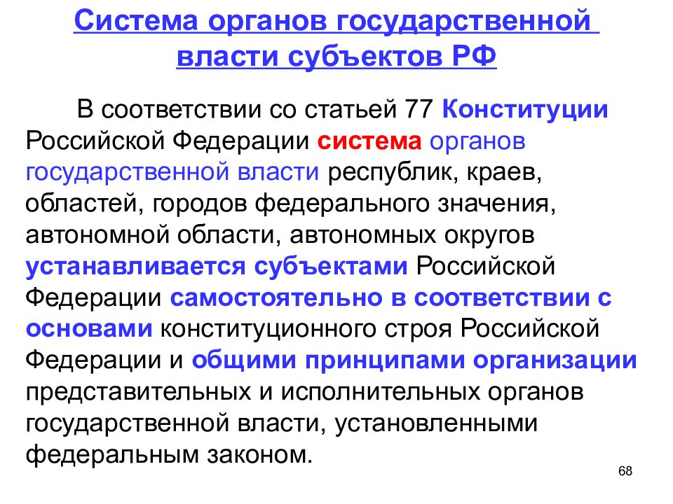 Схема органов власти субъектов рф