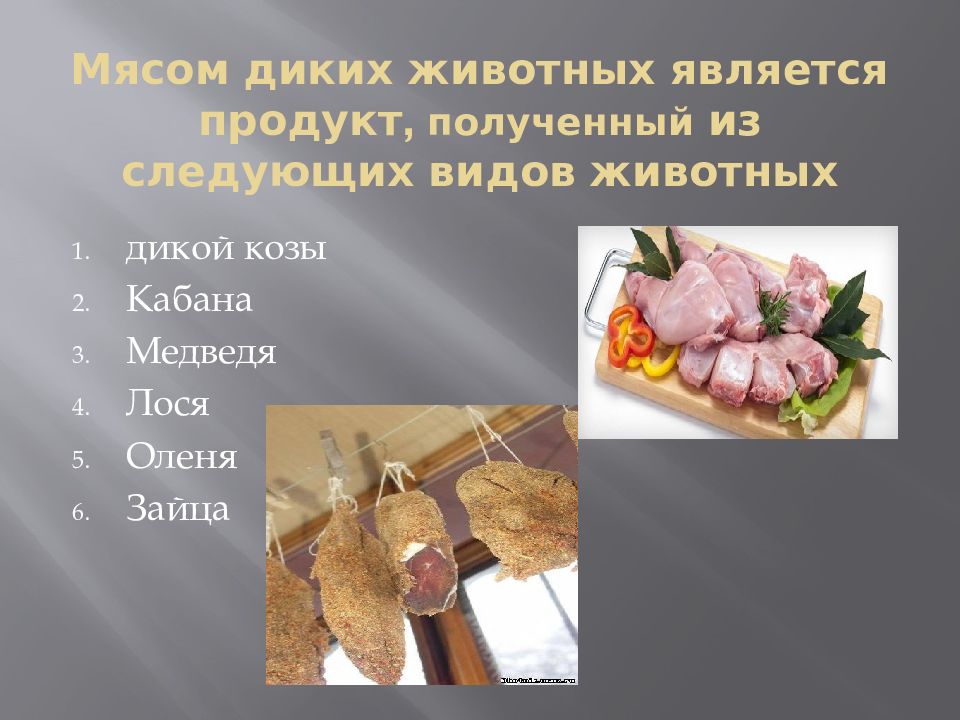 Презентация на тему мясо диких животных