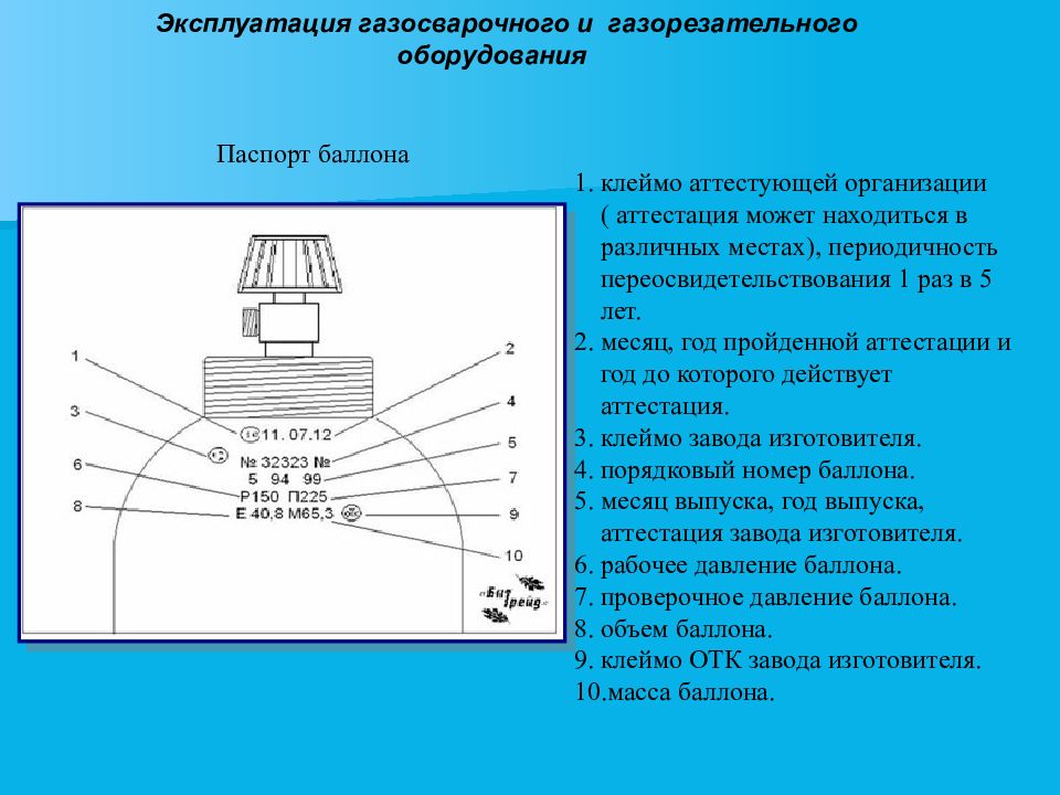 Аттестованный баллон. Клеймо на газовом баллоне.