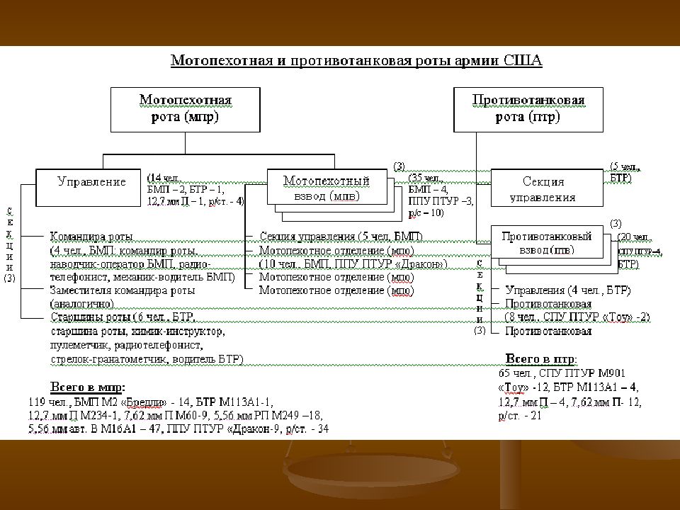 Мотопехотная рота США. Рота управления. Система управления ротой. Секция управления МПВ США.