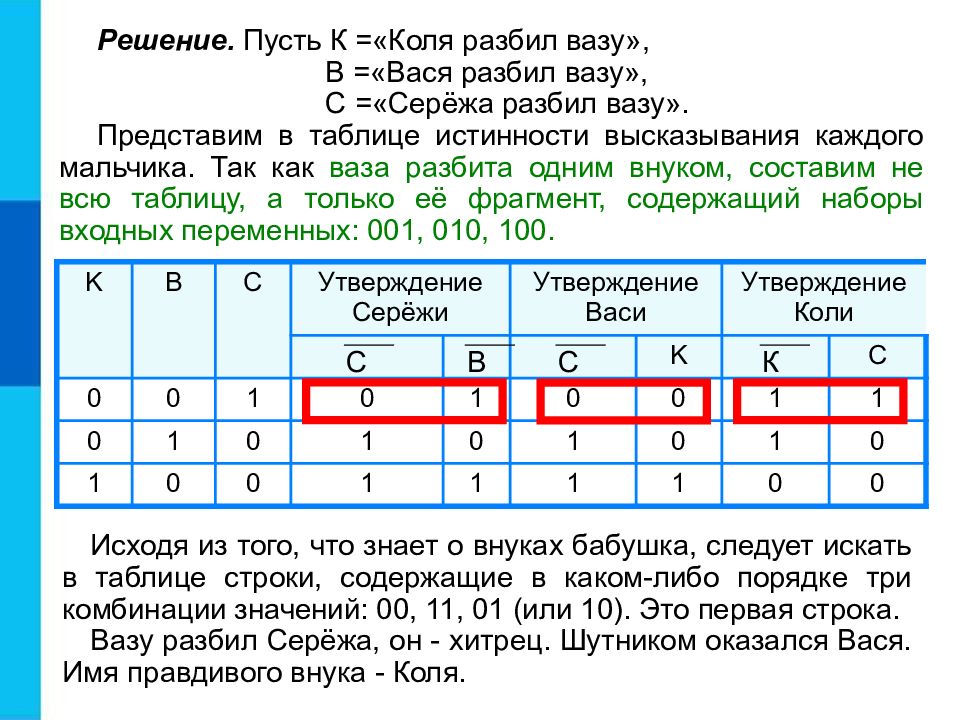 Элементы математической логики 8 класс