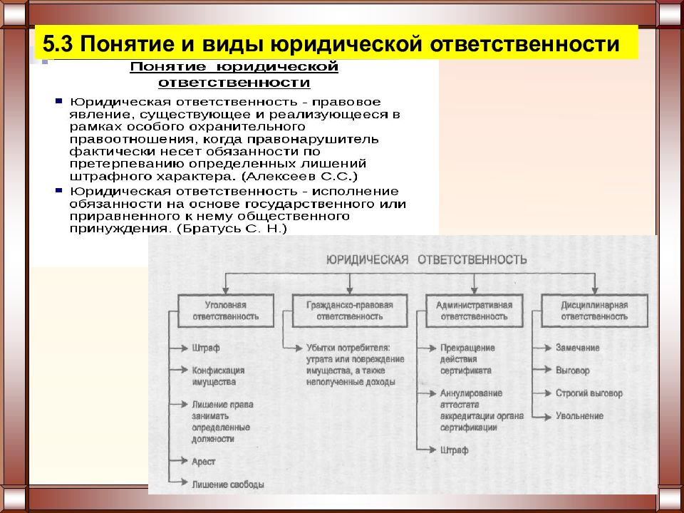 Понятие и виды юридической ответственности егэ обществознание план