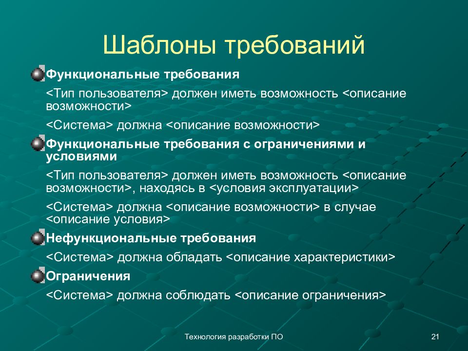 Требования к проекту и продукту пример