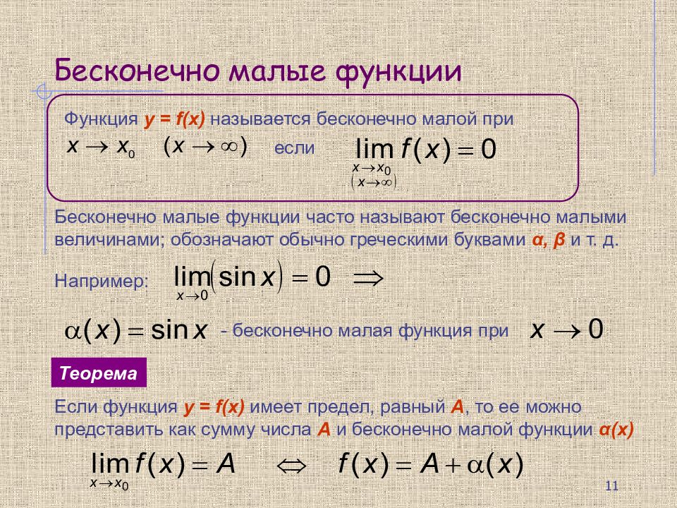 Какие функции бесконечно малые