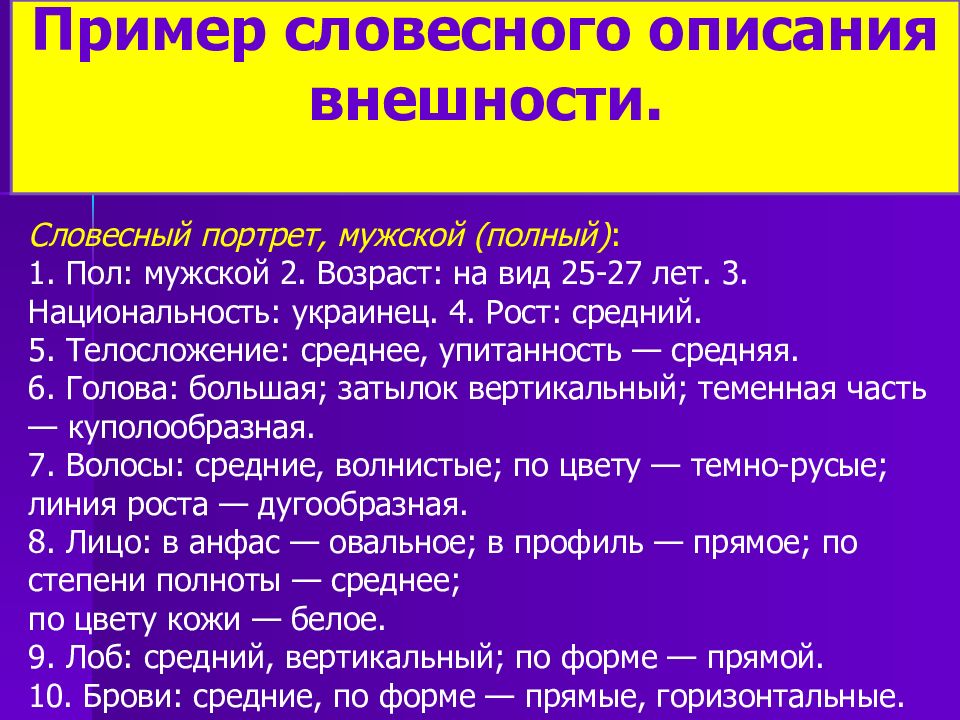 Правила метода словесного портрета. Словесный портрет. Образец описания человека. Описание внешности человека пример. Пример словесного описания внешности.