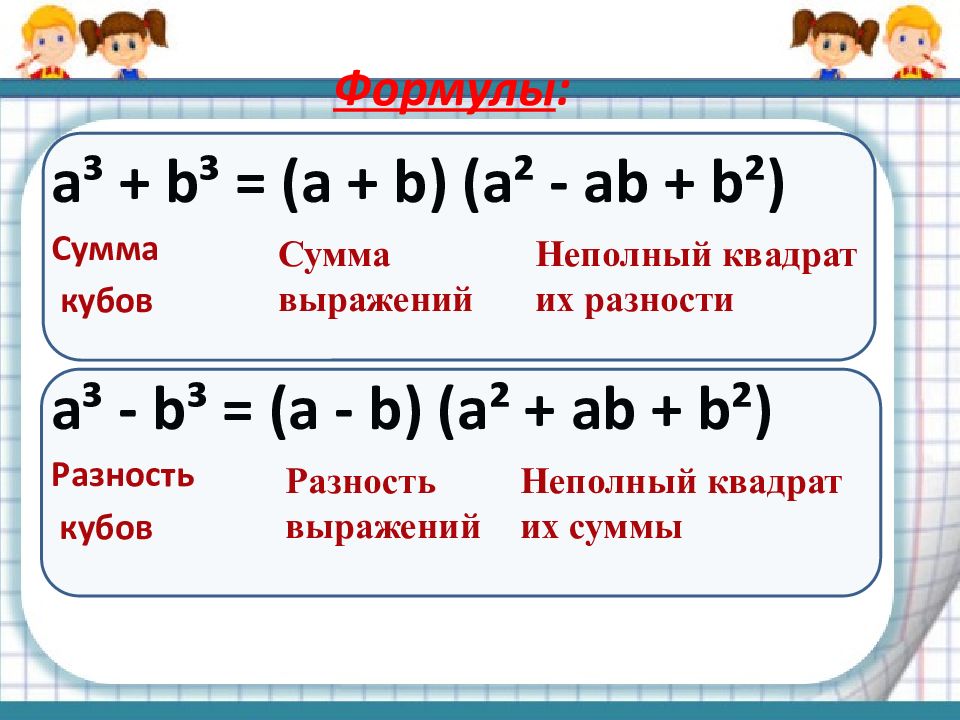 Квадрат разности формула