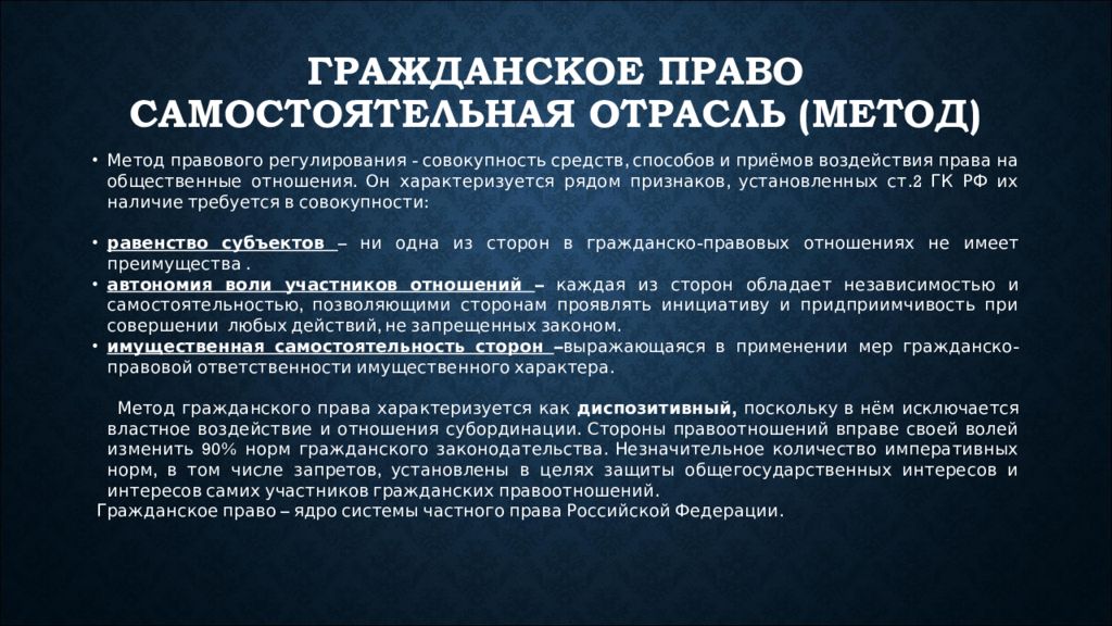 В пределах своих полномочий самостоятельно. Гражданское право. Гражданское право метод отрасли.