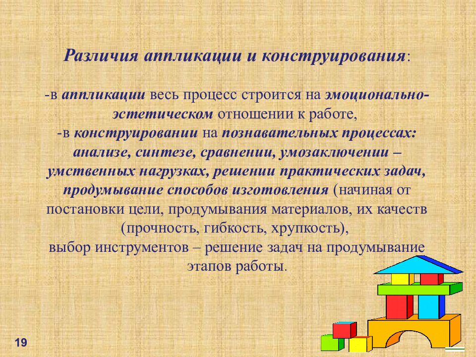 Планирование конструирования. Аппликация и конструирование их взаимосвязь. Художественное конструирование и ручной труд. Различие аппликации и конструирования в ДОУ. Конструирование 1.