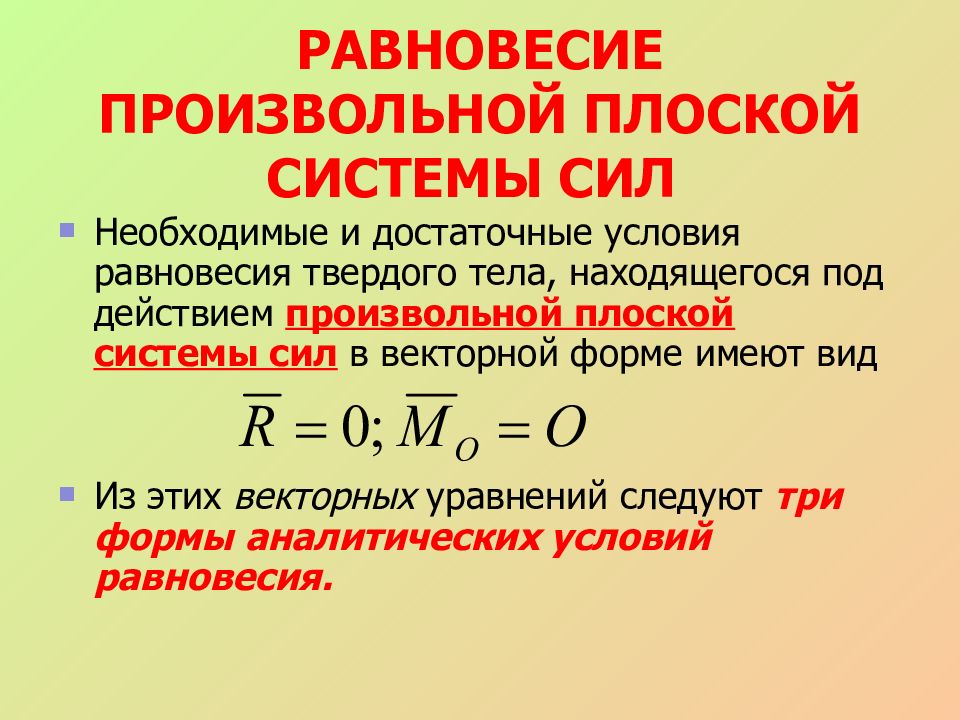 Произвольно. Равновесие произвольной плоской системы сил. Условия равновесия произвольной системы сил. Условия равновесия произвольной плоской системы сил. Условия равновесия пространственной системы сил.