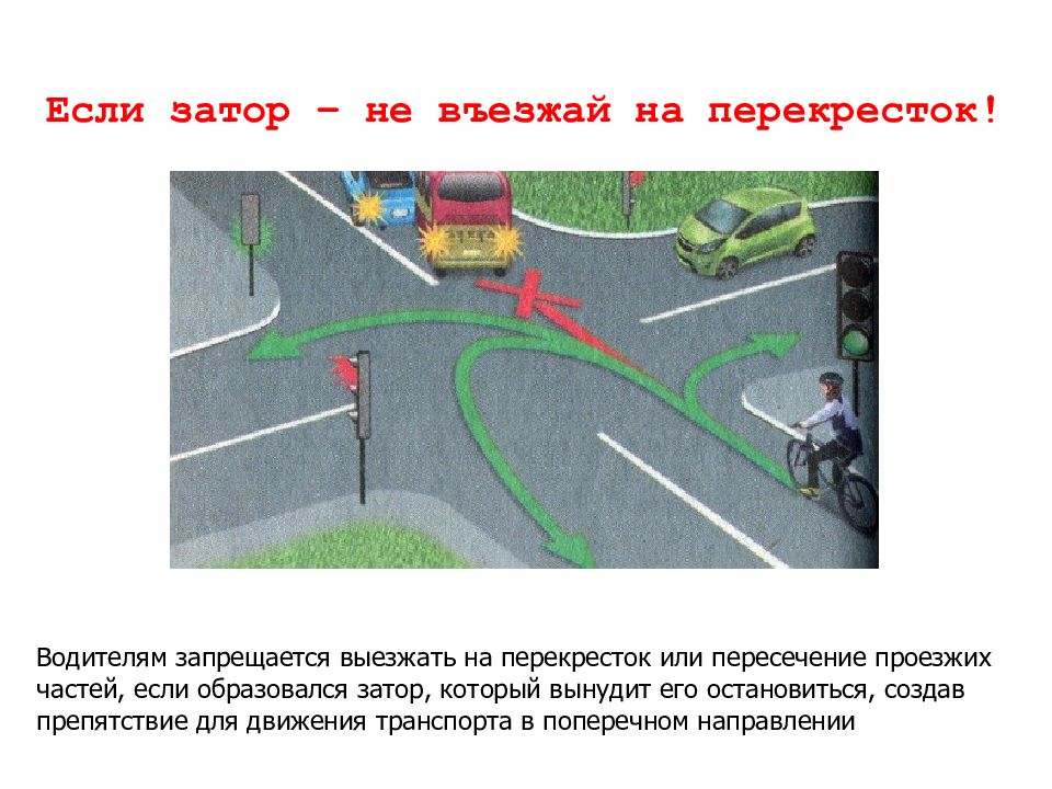 Поперечное направление движения. Действия водителя если за перекрестком образовался затор. Запрещается въезжать на перекресток если за ним образовался затор. Запрещается выезжать на перекресток или пересечение проезжих частей. Препятствие для движения.