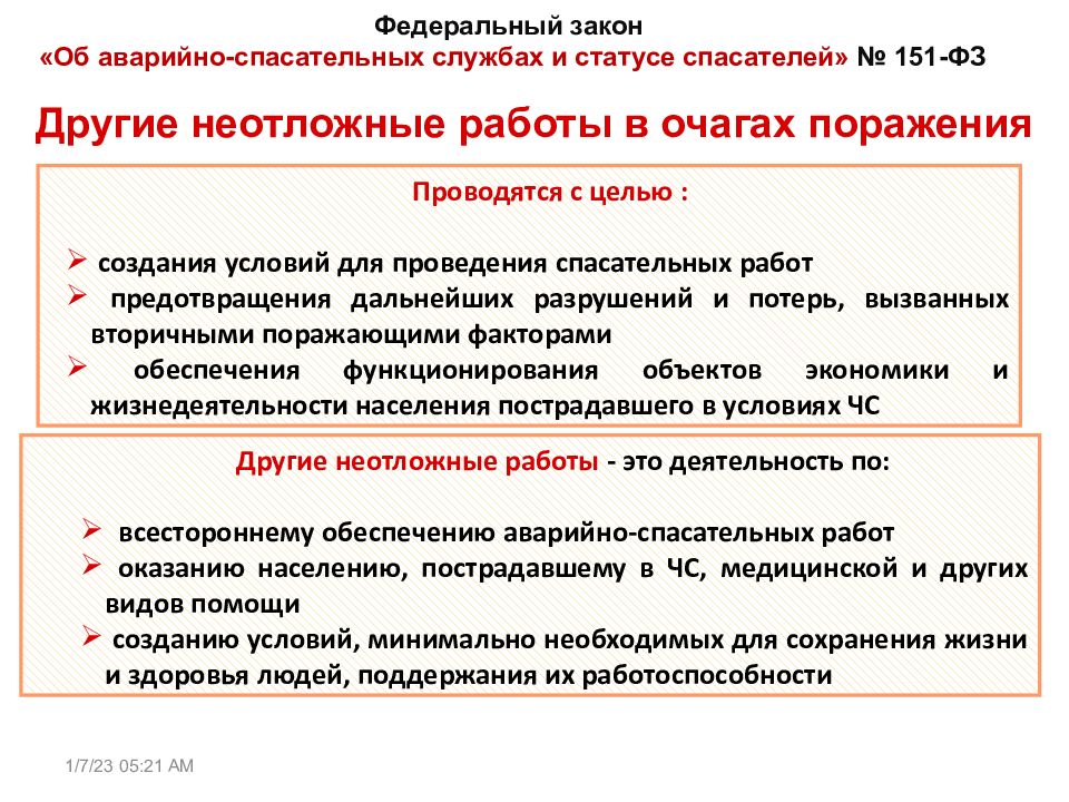 Виды аварийно спасательных и других неотложных работ