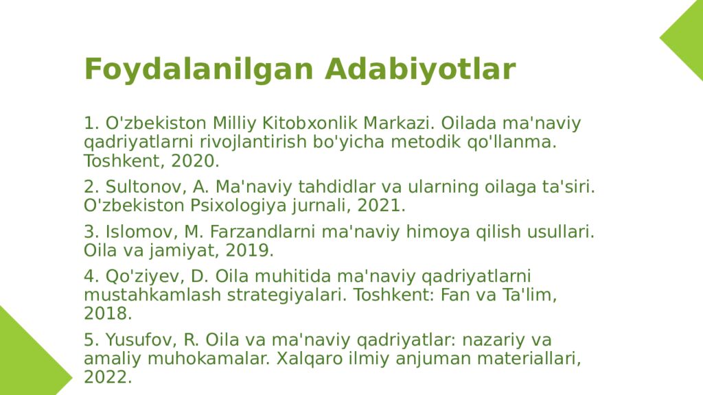 Foydalanilgan Adabiyotlar