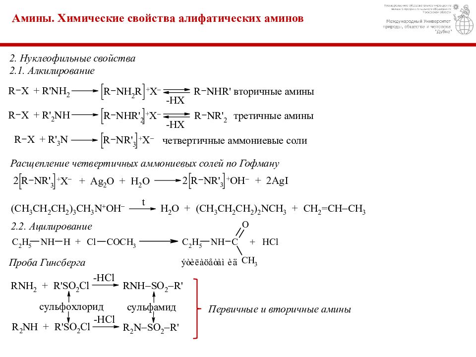 Амины химические свойства аминов