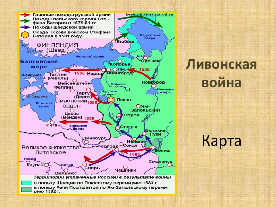 Карта ливонская война 1558 1583 егэ по истории