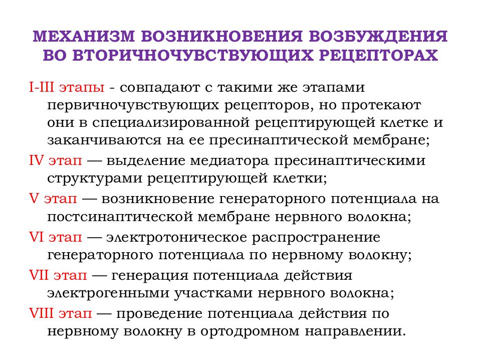 Рецепторы возбуждения. Механизм возбуждения во вторичночувствующих рецепторах. Рецепторный потенциал и генераторный потенциал. Механизм возникновения возбуждения. Механизм возникновения возбуждения в рецепторах.