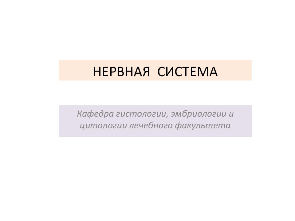 НЕРВНАЯ СИСТЕМА Кафедра гистологии, эмбриологии и цитологии лечебного факультета