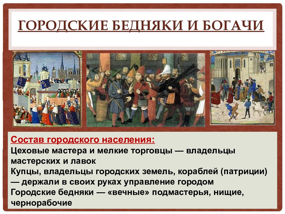 Презентация горожане. Сообщение на тему городские бедняки и богачи. Горожане и их образ жизни 6 класс. Средневековый горожанин и его ценности. Горожане состав история.