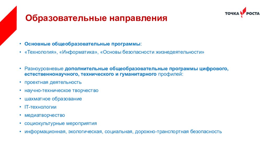 Точка роста дополнительные общеобразовательные программы. Современная школа национального проекта образование. Разноуровневые дополнительные общеобразовательные программы. Образовательные направления. Направления проекта современная школа.